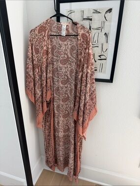 Free People Dusty Rose Paisley Sheer Kimono Duster